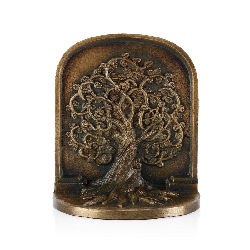 CRAFTSMAN ROAD Tree of Life Bookends, Antique Brass, 2 Decorative Bookends for Shelves or Bookcase, Cast Iron, Non-Skid Heavy Bookends, Home DÃ©cor Gift - Image 3