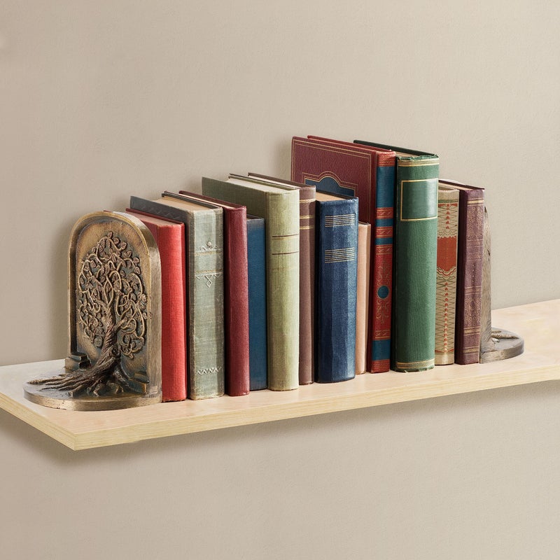 CRAFTSMAN ROAD Tree of Life Bookends, Antique Brass, 2 Decorative Bookends for Shelves or Bookcase, Cast Iron, Non-Skid Heavy Bookends, Home DÃ©cor Gift - Image 2