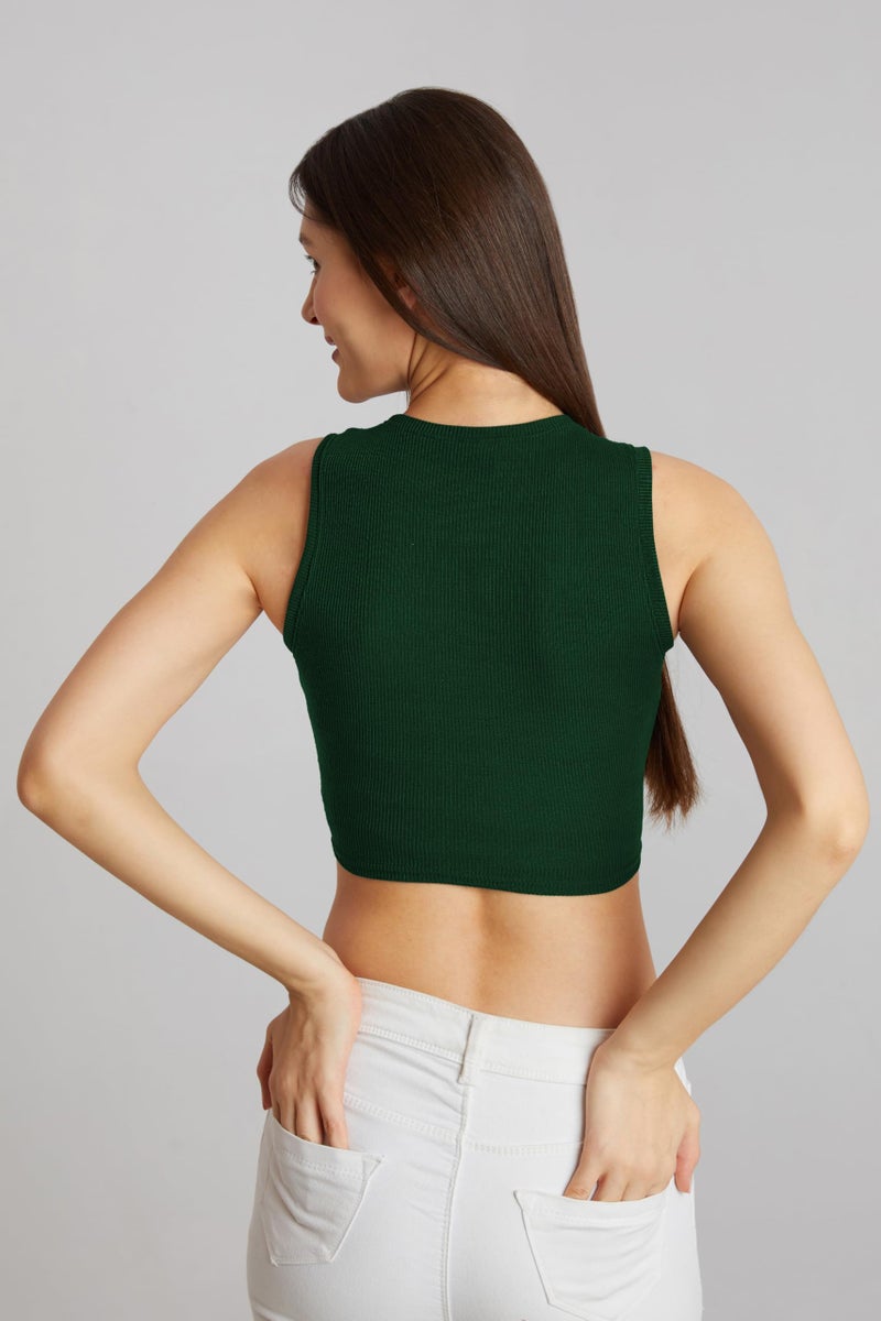 Berry&Bird BERRY BIRD® Stylish Sleeveless Round Neck Ribbed Tank Tops for Women & Girls Slim Fit Collarless Beach, Gym Wear and Western Trendy Fashion Green - Image 2