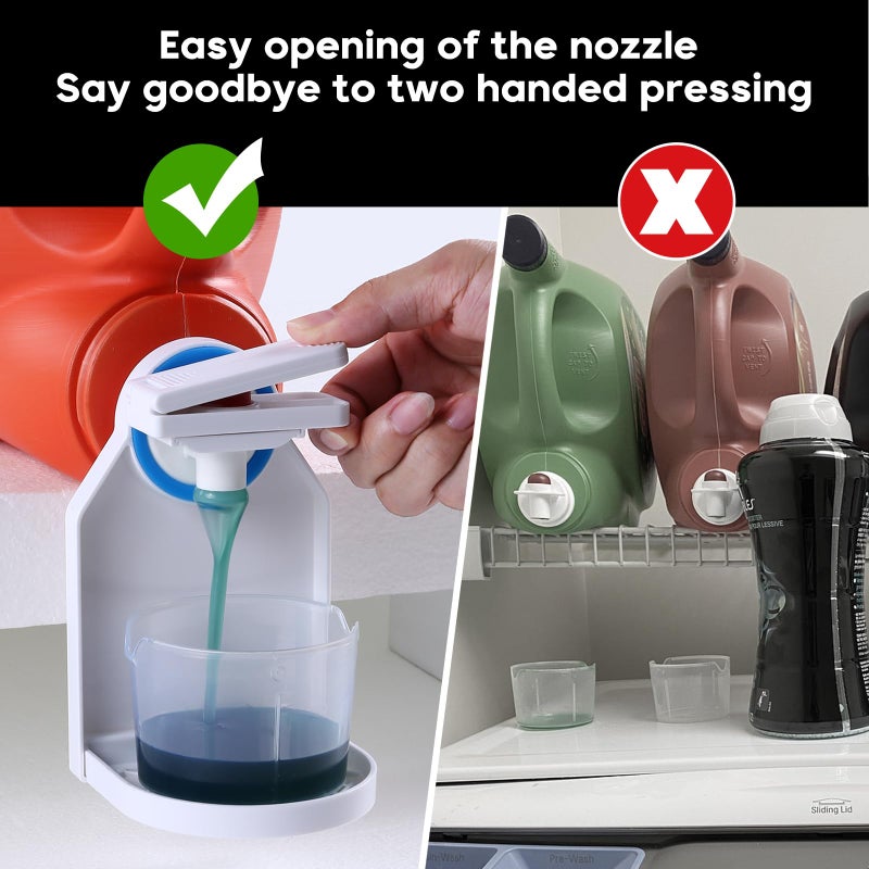 KMOUANTS 2 Pack Laundry Detergent Dispenser Cup Holder, Nozzle button upgradeï¼ŒEasily No More runny or Messy Laundry Detergent, Laundry Cup Holder and drip Tray Room Organization and Storage - Image 3