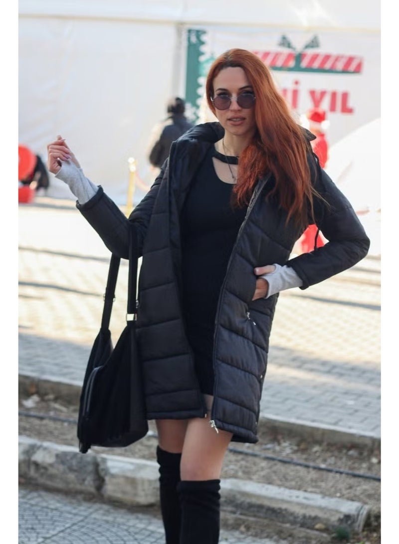 Barbora Winter Hooded Long Women's Puffer Coat TR805BLACK - Image 1