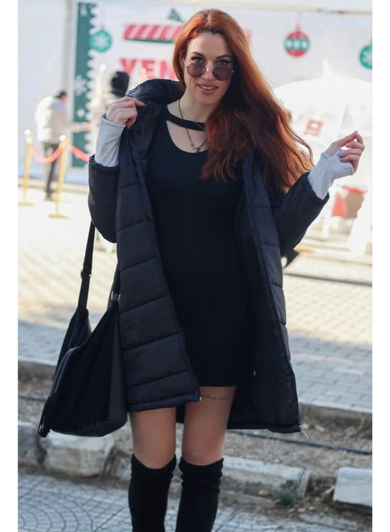 Barbora Winter Hooded Long Women's Puffer Coat TR805BLACK - Image 4