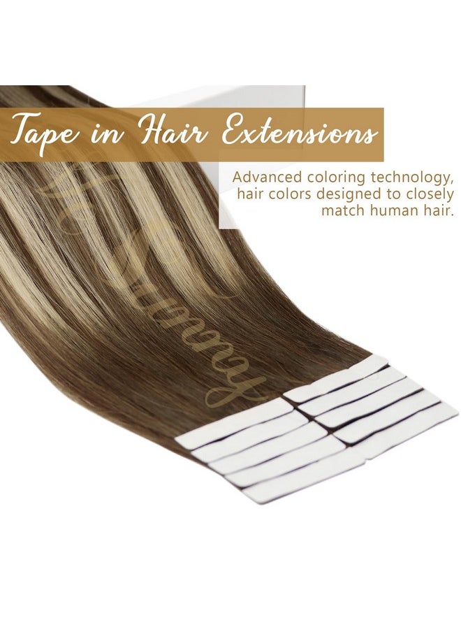 Ve Sunny Tape In Human Hair Extensions Brown Ombre Hair Extensions Tape Ins Balayage Medium Brown Ombre Platinum Blonde And Brown Tape In Extensions Human Hair Ombre 50G 20Pcs 16Inch  - Image 3