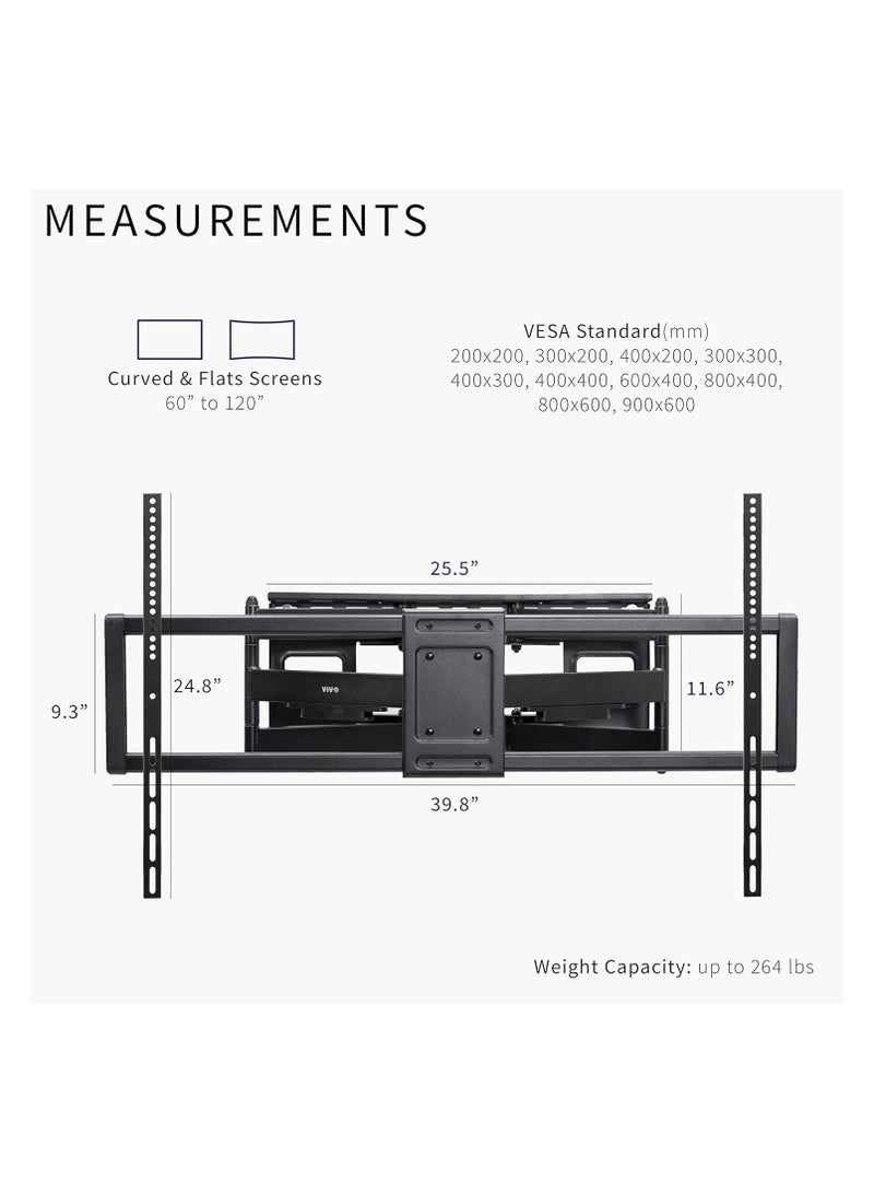 NEWSTAR Full Motion TV Wall Mount for 60–120 Inch Flat & Curved Screens, Extended Arm Swivel Bracket, Max VESA 900x600mm,  Heavy Duty Supports 120kg, Black (91-LPA77696) - Image 3