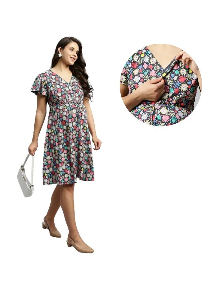 تامي فستان متوسط الطول لملابس الحمل والرضاعة متعدد الألوان من تومي