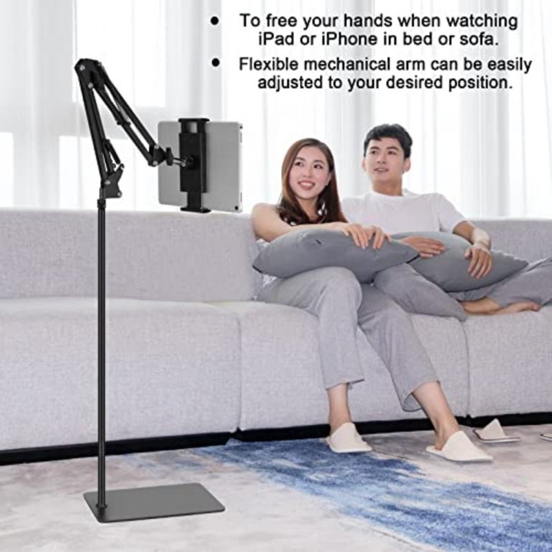 Tablet Floor Stand, Adjustable Universal 360-degree Rotatable Metal Tablet Holder, Phone Stand for iPad/iPhoneX/iPad Pro or Other 4.7~12.9 Inch-Screen Devices Black - Image 2