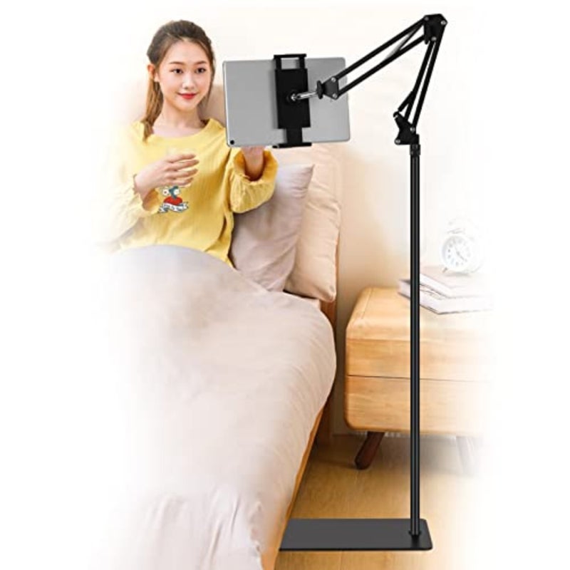 Tablet Floor Stand, Adjustable Universal 360-degree Rotatable Metal Tablet Holder, Phone Stand for iPad/iPhoneX/iPad Pro or Other 4.7~12.9 Inch-Screen Devices Black - Image 1