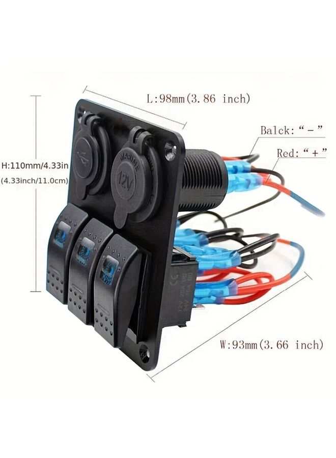 لوحة مفتاح الصخور الزرقاء مع شاحن USB وولاعة سجائر 12 فولت 24 فولت للسيارات والعربات المنزلية والشاحنات - Image 2