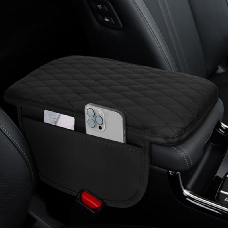 Car Center Console Cover, 12"×7.87" Waterproof Leather Auto Armrest Cover Protector with 2 Pocket, Comfortable Arm Rest Box Cushion Pad, Universal Interior Car  Accessories - Image 1