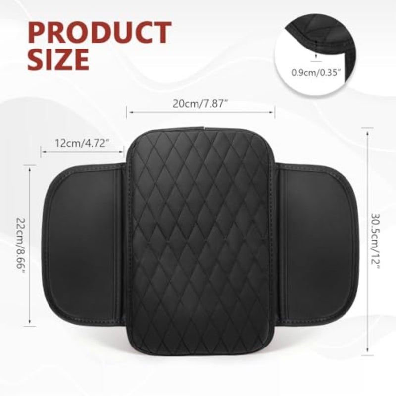 Car Center Console Cover, 12"×7.87" Waterproof Leather Auto Armrest Cover Protector with 2 Pocket, Comfortable Arm Rest Box Cushion Pad, Universal Interior Car  Accessories - Image 2