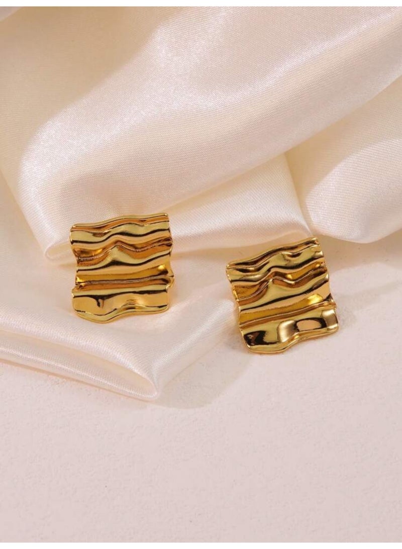 Dangle Charms Elegant & High Quality Stainless Steel Gold Plated Earrings For Women - Image 3