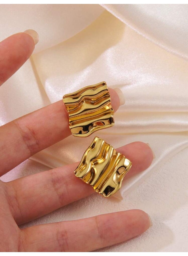 Dangle Charms Elegant & High Quality Stainless Steel Gold Plated Earrings For Women - Image 2