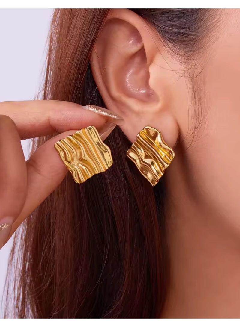 Dangle Charms Elegant & High Quality Stainless Steel Gold Plated Earrings For Women - Image 1