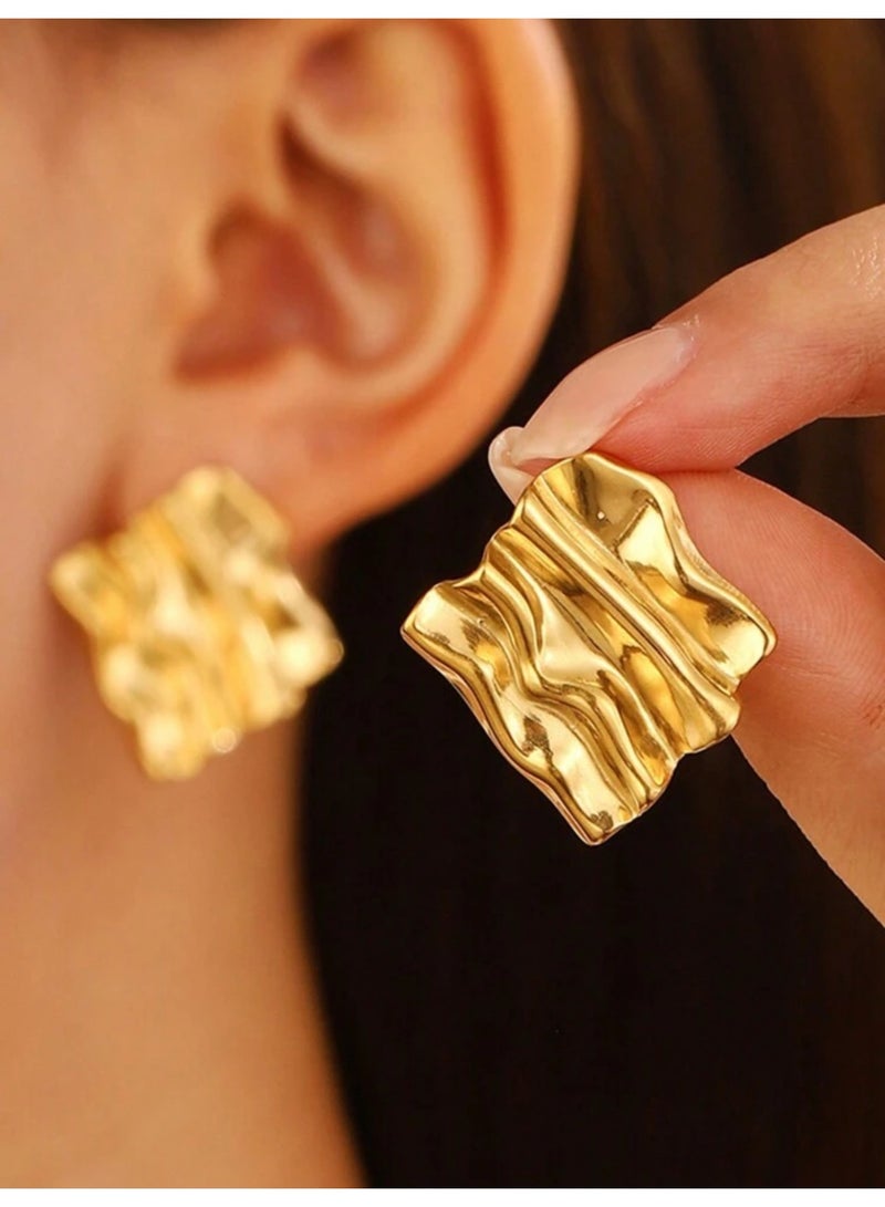 Dangle Charms Elegant & High Quality Stainless Steel Gold Plated Earrings For Women - Image 4