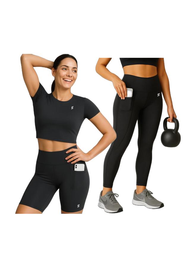 Moveletix Yoga Shorts Pilates Shorts with Pocket and Cardslot & Yoga Pants Pilates Leggings with Pocket and Cardslot - Image 1