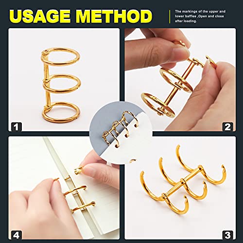 Mardatt 30Pcs 3 Ring Metal Loose Leaf Binders Book Rings Snap Split Hinged for Notebook, Diary, Photo Album, Binding Spines Combs, 20mm (Gold, Silver, Black) - Image 3