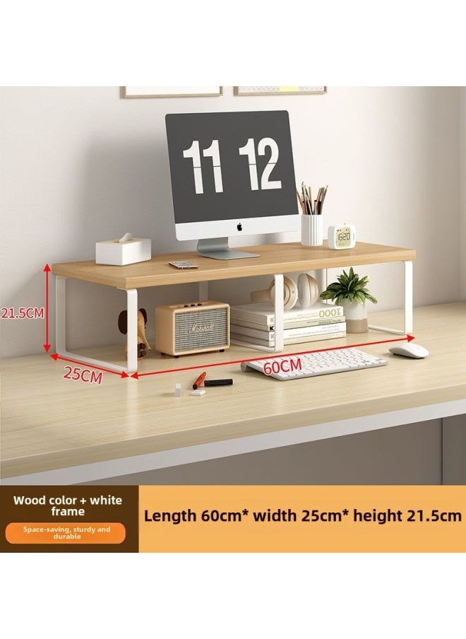 Desktop Elevating Rack Computer Desktop Monitor Elevating Desktop Storage Rack Base Office Bracket Pad Elevated Rack-Colour:Log Color + White Frame + Board Widened 25cm - Tall Model, Length 60cm, Height 21.5cm