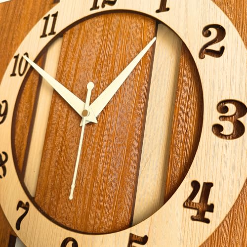 Nozvera Wooden Analog Wall Clock for Home Decor | Stylish Designer Wall Clock for Bedroom, Living Room, Office | 12 Inch Decorative Fancy Wall Clock for Home, Modern Clock Wall (Wooden Analog) - Image 3