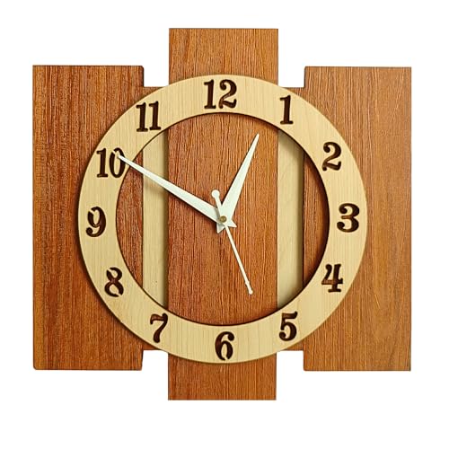 Nozvera Wooden Analog Wall Clock for Home Decor | Stylish Designer Wall Clock for Bedroom, Living Room, Office | 12 Inch Decorative Fancy Wall Clock for Home, Modern Clock Wall (Wooden Analog) - Image 1