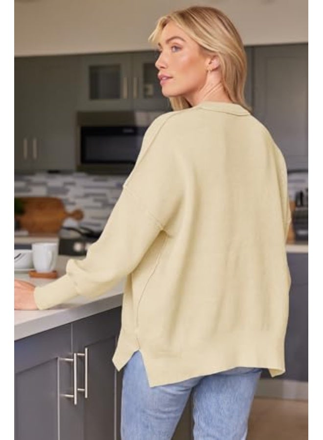 NIBEMINENT Women's Oversized Batwing Sweaters 2025 Fall Outfits Trendy Crewneck Knit Side Slit Fashion Pullover Tops - Image 2