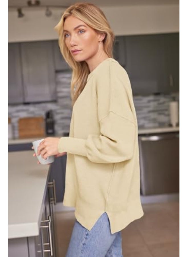 NIBEMINENT Women's Oversized Batwing Sweaters 2025 Fall Outfits Trendy Crewneck Knit Side Slit Fashion Pullover Tops - Image 3