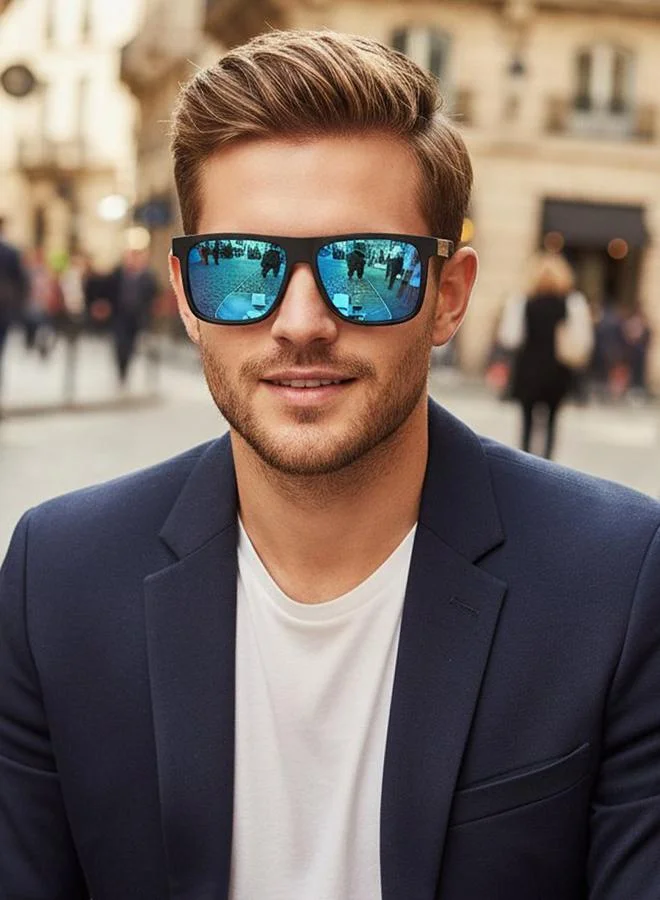 Take Two Men Blue Mirrored Square Sunglasses