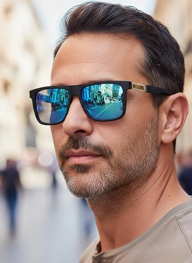 Take Two Men Blue Mirrored Square Sunglasses