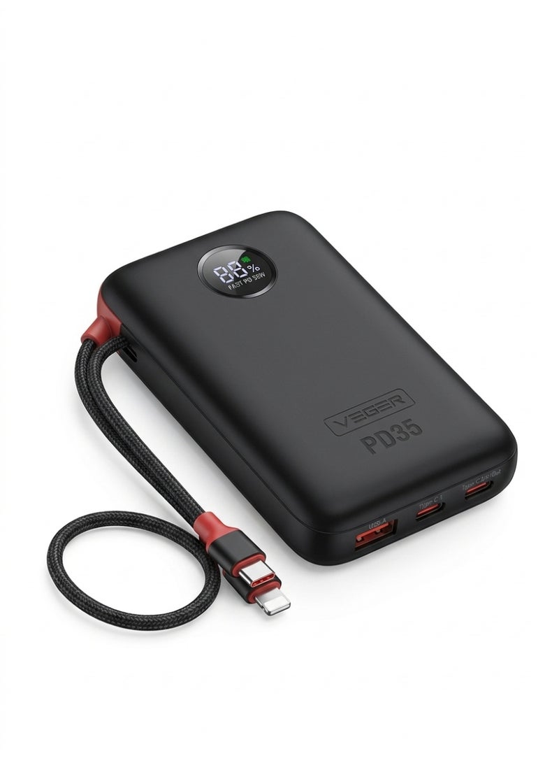 فيجير باور بانك VEGER VP-2068 سعة 20000mAh شحن سريع PD بقوة 35 واط مع كابل مدمج Type-C و Lightning - Image 2