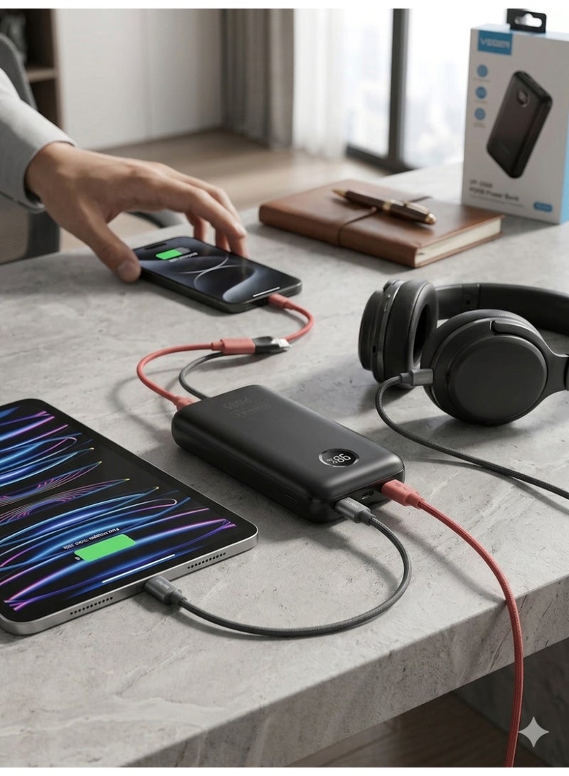 فيجير باور بانك VEGER VP-2068 سعة 20000mAh شحن سريع PD بقوة 35 واط مع كابل مدمج Type-C و Lightning - Image 1