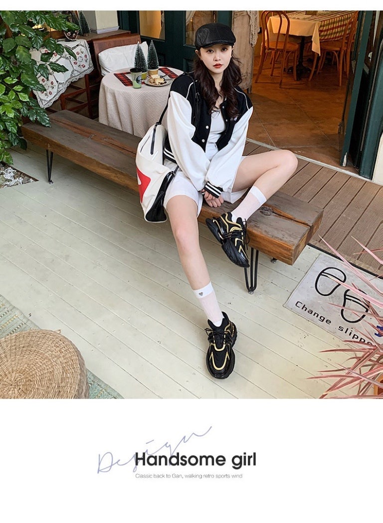 Sports Casual And Comfortable Color Matching Couple Shoes Thick Sole Heightening Niche Design High-End Dad Shoes - Image 4