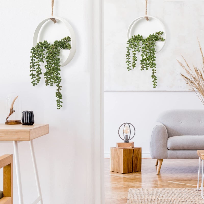 CEWOR Artificial Succulents Hanging Plants 2pcs Fake String of Pearls in Pot with Lanyard for Indoor Outdoor Wall Boho Wall Decor - Image 5