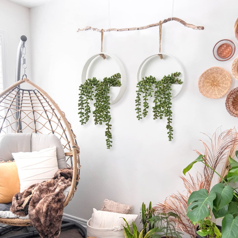CEWOR Artificial Succulents Hanging Plants 2pcs Fake String of Pearls in Pot with Lanyard for Indoor Outdoor Wall Boho Wall Decor - Image 4