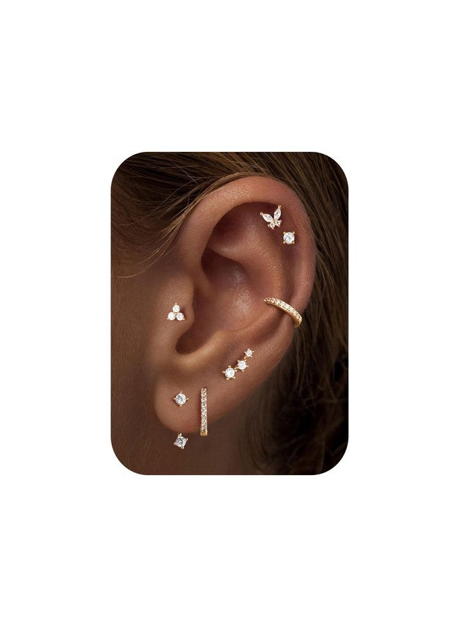 أم موهام طقم أقراط ذهبية من إم موهام للنساء - أقراط رقيقة مسطحة الظهر، أقراط غضروفية حلزونية، أقراط صغيرة، مضادة للحساسية، مصنوعة من الفولاذ الجراحي المطلي بالذهب عيار 14 قيراطًا، مجوهرات للنساء، هدايا - Image 1