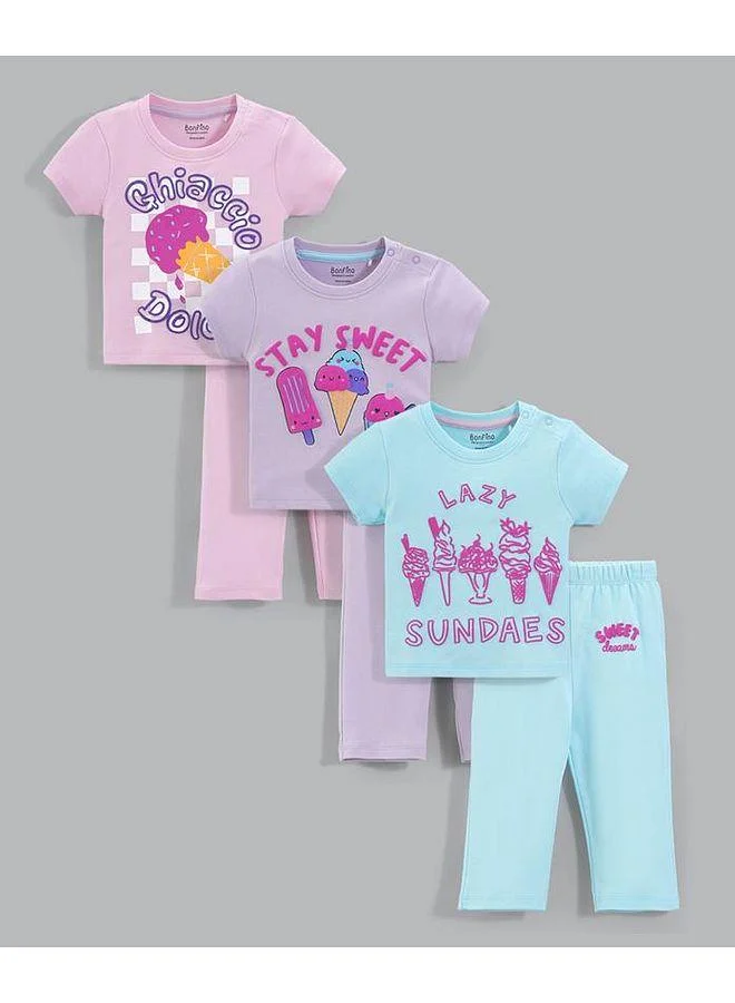 Bonfino Bonfino Ice Cream Printed Cotton Pajama Sets (Pack of 3) - Multi Color