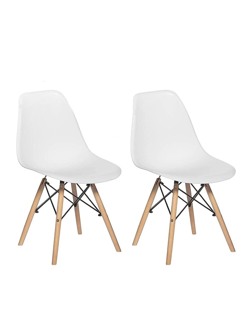 UNIVERSAL White Dining Chair Modern Simple Style Plastic Natural Wooden Legs Iron Frame for Dining Room, Kitchen, Living R oom, Office, Tea Room, etc., L 20.87in*W 17.91in*H 31.77in, Set of 2. - Image 1