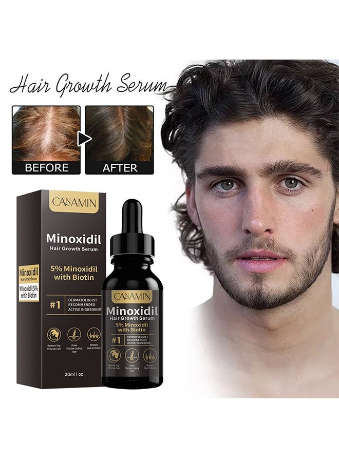 CANAMIN 5% Minoxidil Hair Growth Serum Oil For Men and Women, Biotin Hair Serum, Safest Hair Regrowth Treatment, Prevent Scalp Hair Loss 30ml - Image 1