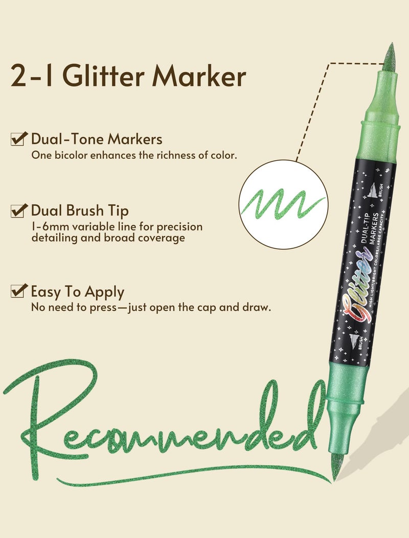 TOSHARE 48 Colors Glitter Markers Pens Dual Tip 24 Pack Glitter Brush Markers Professional Glitter Paint Pens Set Sparkle Pen for Coloring, Journals, Planners, Scrapbooking & Card Making - Image 3