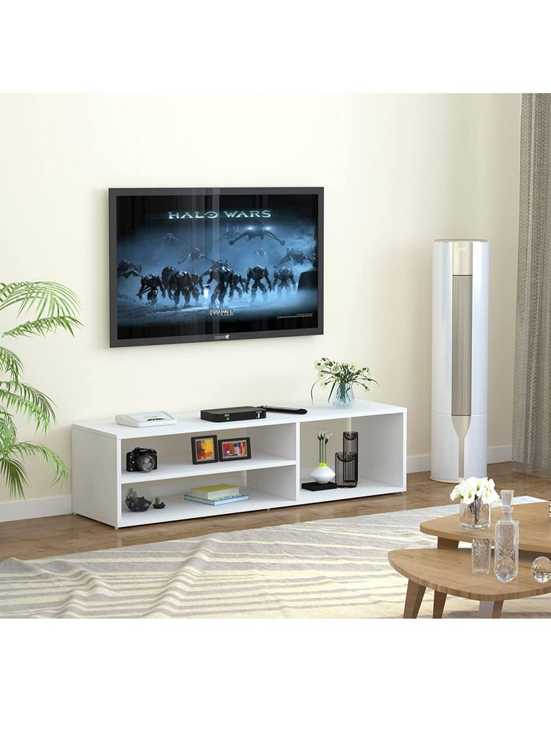 MODERN HOME - TV unit modern design with 1 side cabinets and 2 storage racks - 130cm - white - Image 1