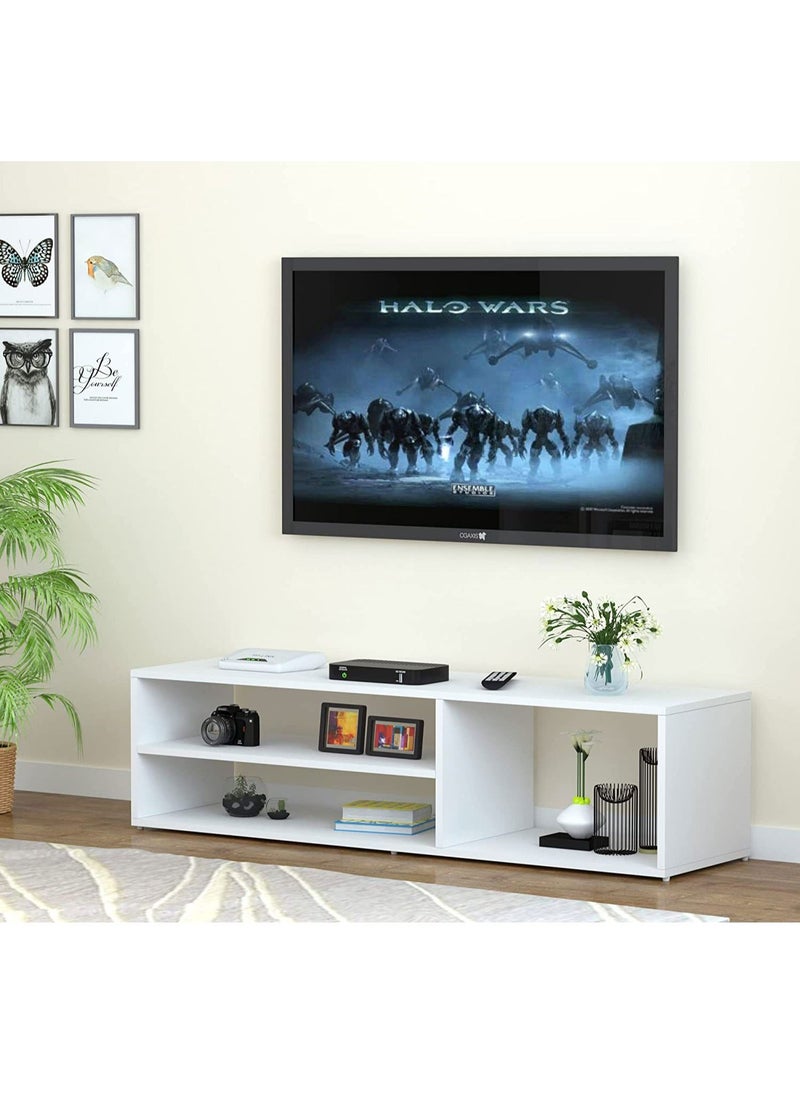 MODERN HOME - TV unit modern design with 1 side cabinets and 2 storage racks - 130cm - white - Image 1