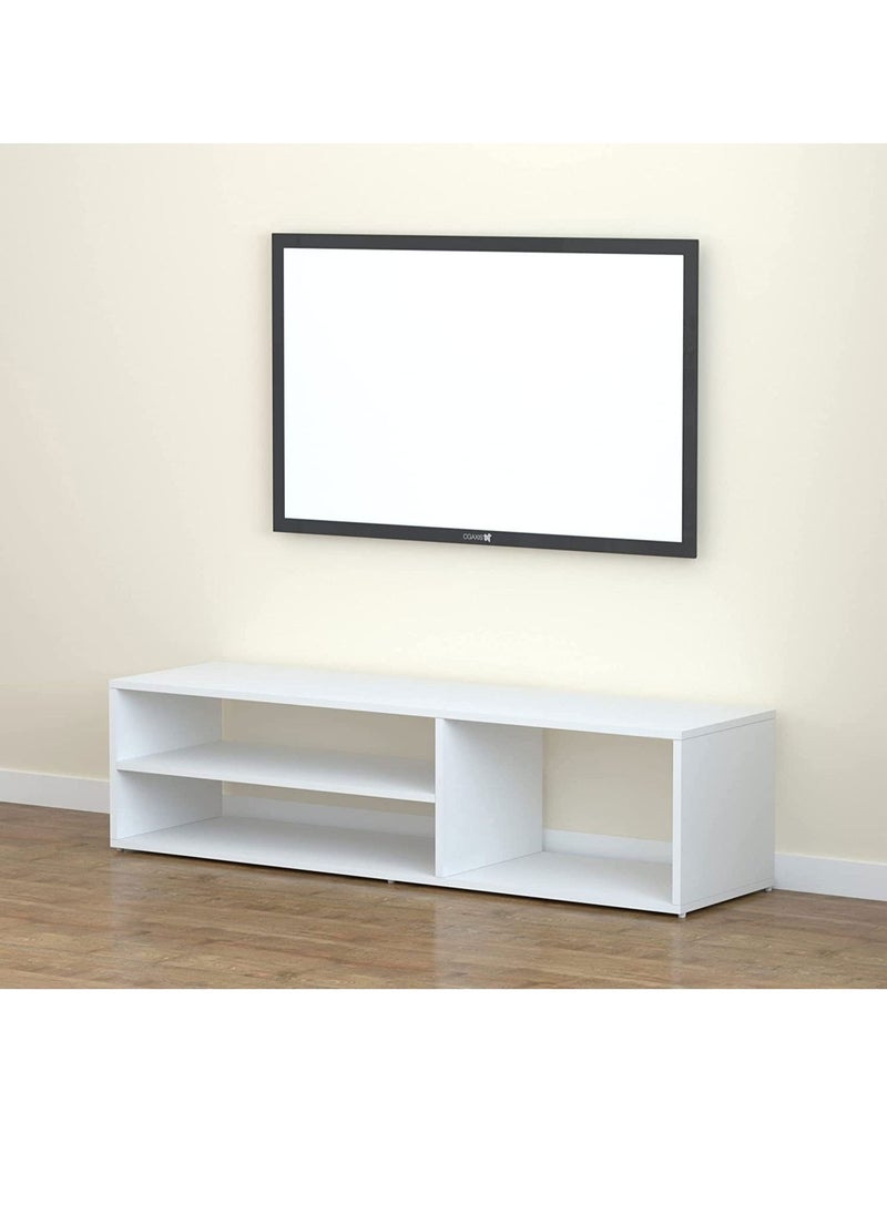 MODERN HOME - TV unit modern design with 1 side cabinets and 2 storage racks - 130cm - white - Image 1