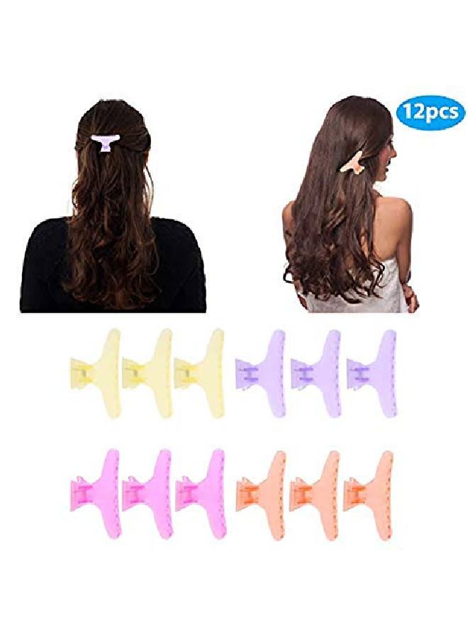 Sonew 12 قطعة / مجموعة مشابك شعر ملونة جميلة على شكل فراشة تثبت الشعر مشبك قسم الشعر مخالب أدوات تصفيف الشعر (شفاف) - Image 3