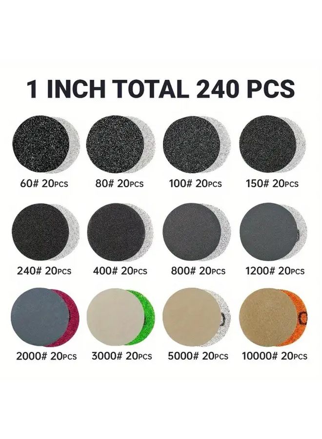 240 Pcs 1 Inch Hook And Loop Sandpaper 60 10000 Grit Wet Dry With Backing Pads - Image 3