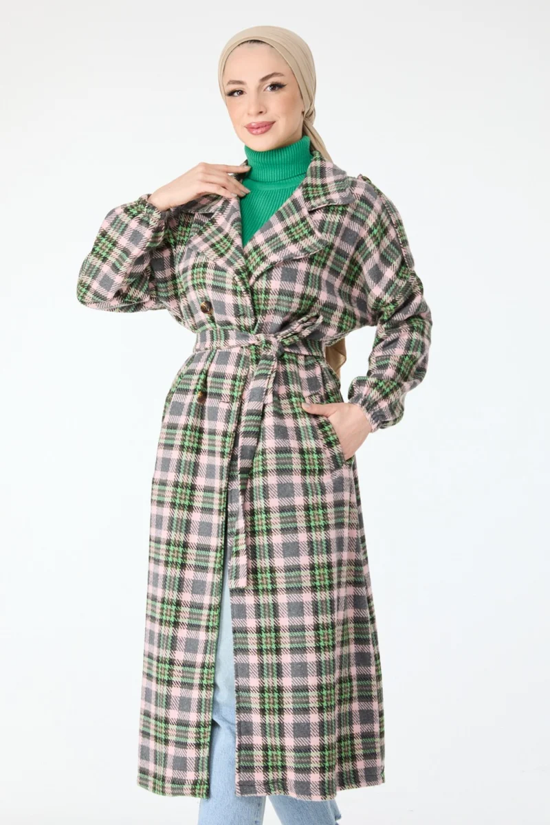Tofisa 13112-PUDRA Double Breasted Belted Cashmere Coat
