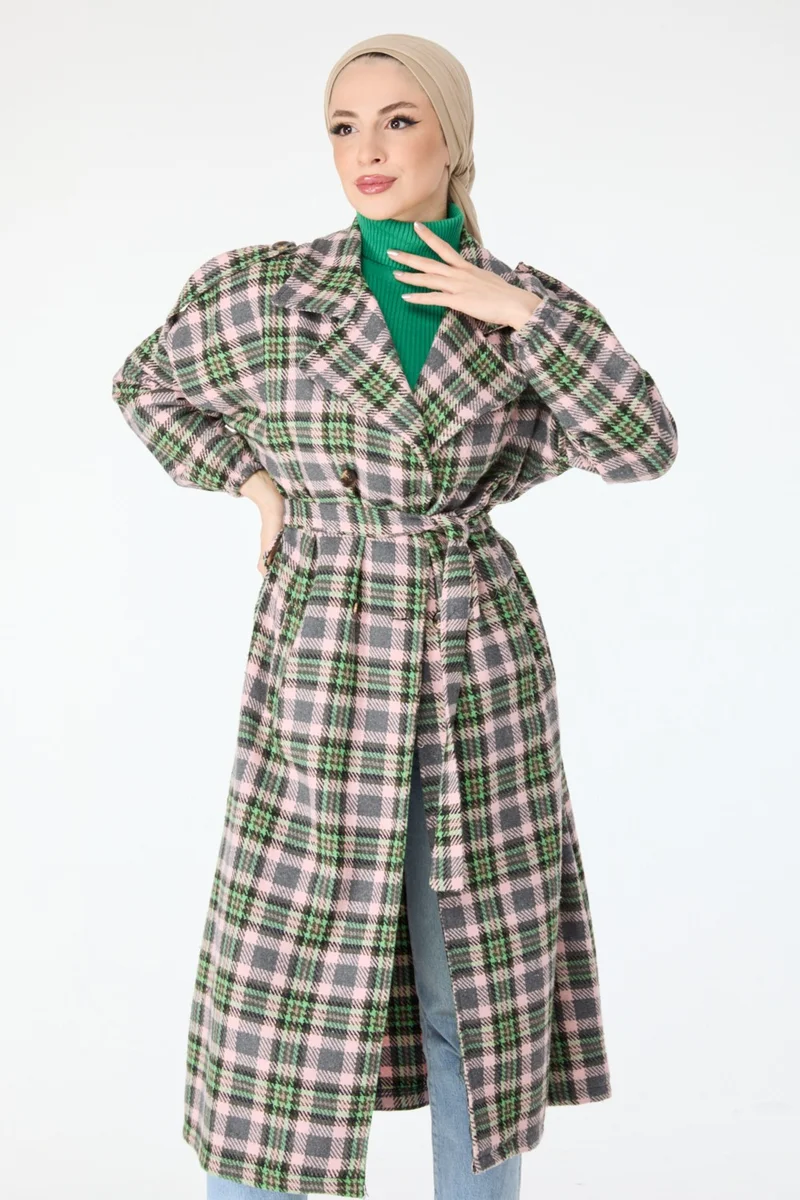 Tofisa 13112-PUDRA Double Breasted Belted Cashmere Coat