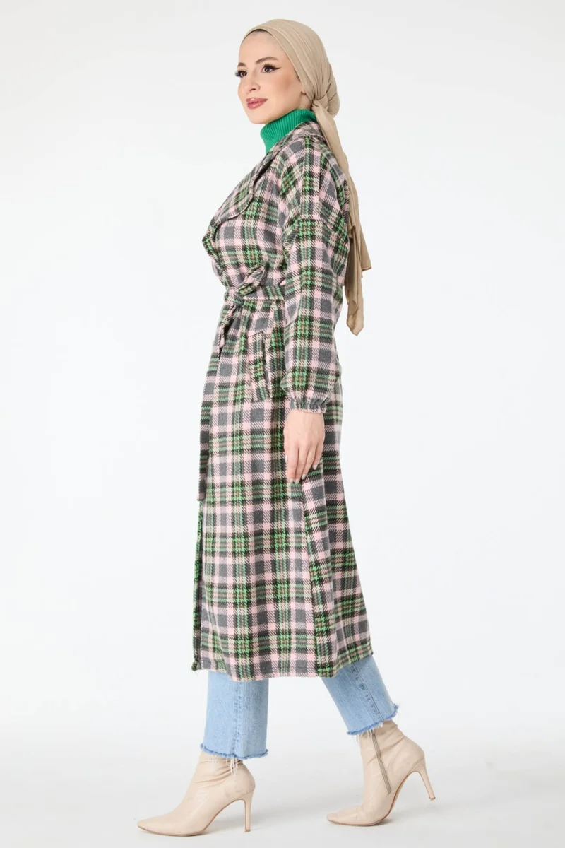 Tofisa 13112-PUDRA Double Breasted Belted Cashmere Coat
