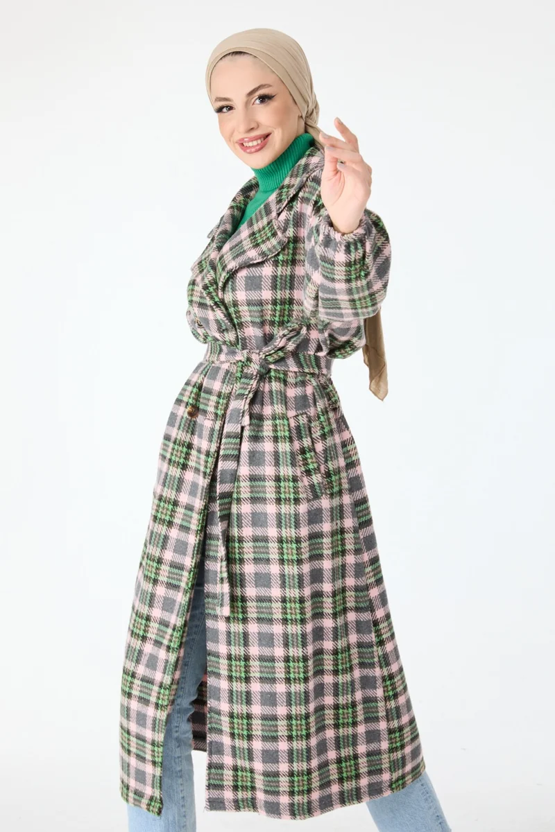 Tofisa 13112-PUDRA Double Breasted Belted Cashmere Coat