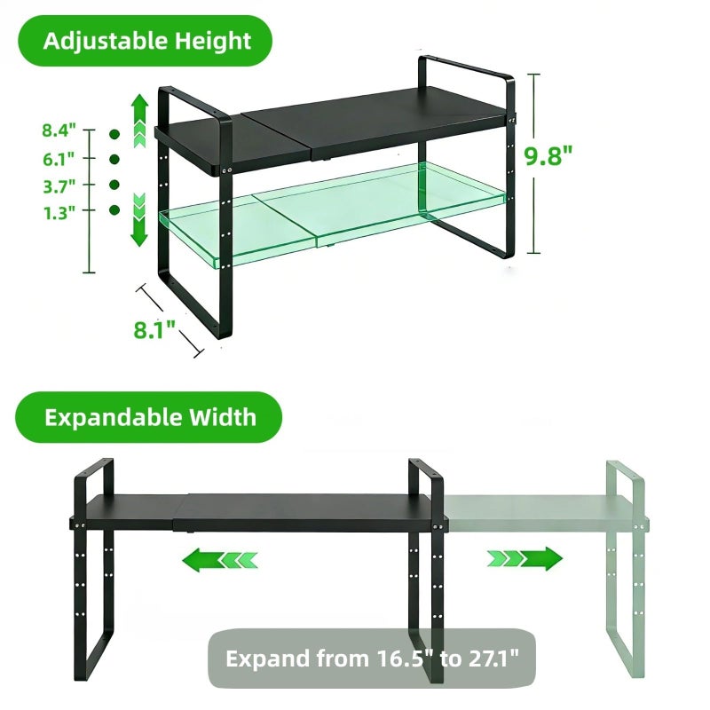 SOFRON Expandable Cabinet Storage Shelf Stackable Organizer Rack for Kitchen Bathroom Pantry Spice Cupboard Countertop Home Office Desk Heavy Duty Nonslip Black Small 1 PACK - Image 3
