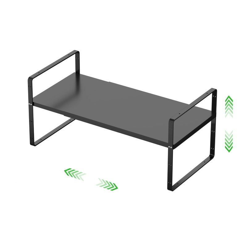 SOFRON Expandable Cabinet Storage Shelf Stackable Organizer Rack for Kitchen Bathroom Pantry Spice Cupboard Countertop Home Office Desk Heavy Duty Nonslip Black Small 1 PACK - Image 1