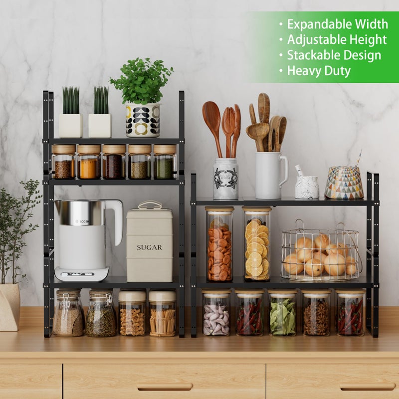 SOFRON Expandable Cabinet Storage Shelf Stackable Organizer Rack for Kitchen Bathroom Pantry Spice Cupboard Countertop Home Office Desk Heavy Duty Nonslip Black Small 1 PACK - Image 4