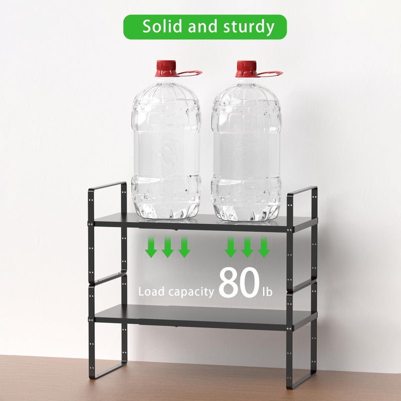 SOFRON Expandable Cabinet Storage Shelf Stackable Organizer Rack for Kitchen Bathroom Pantry Spice Cupboard Countertop Home Office Desk Heavy Duty Nonslip Black Small 1 PACK - Image 5